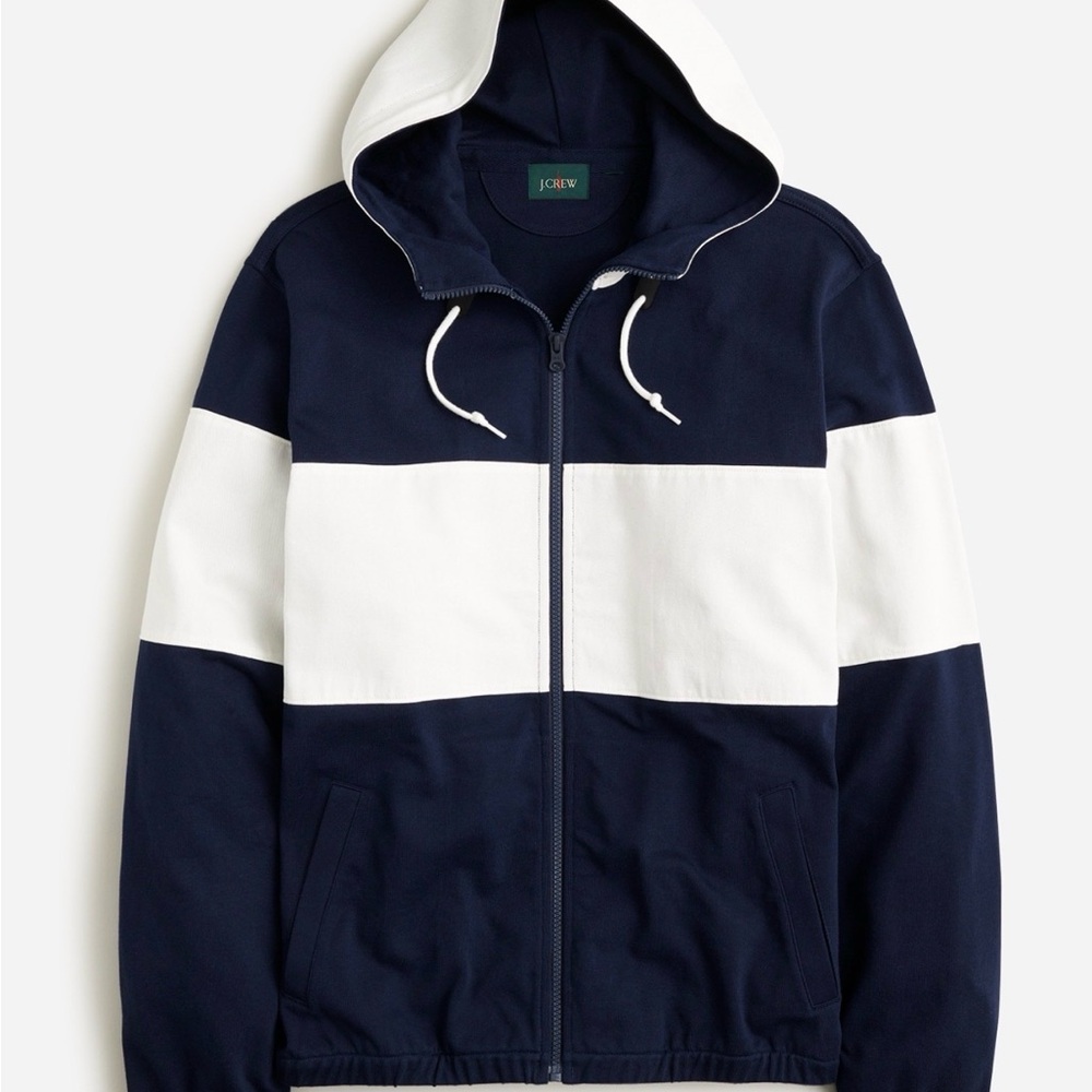 J. Crew Full Zip Blue and White Rugby Hoody - Large
